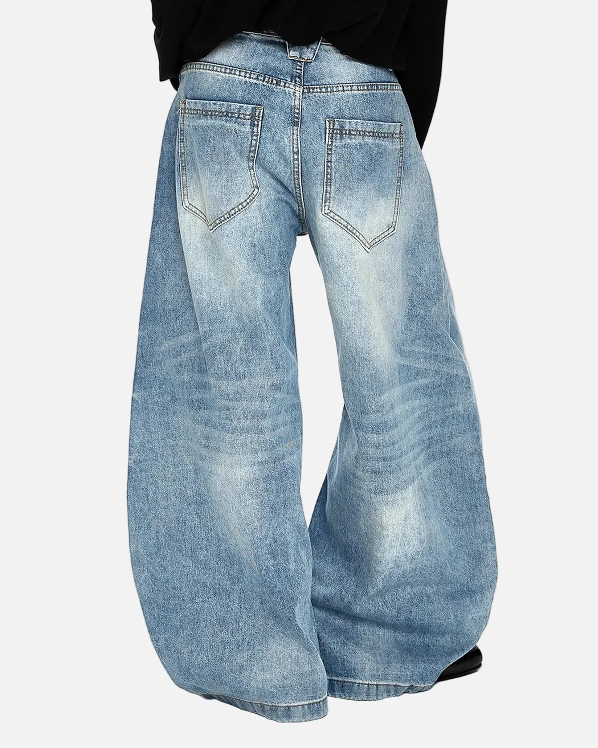 Omygoods Acid Washed Whisker Clasp Barrel Jeans