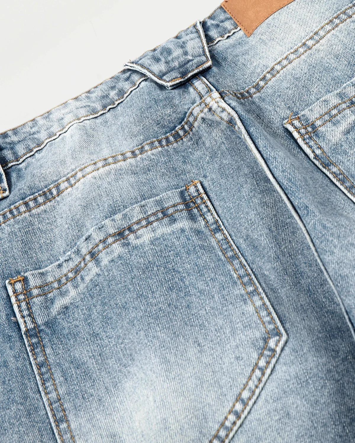 Omygoods Acid Washed Whisker Clasp Barrel Jeans