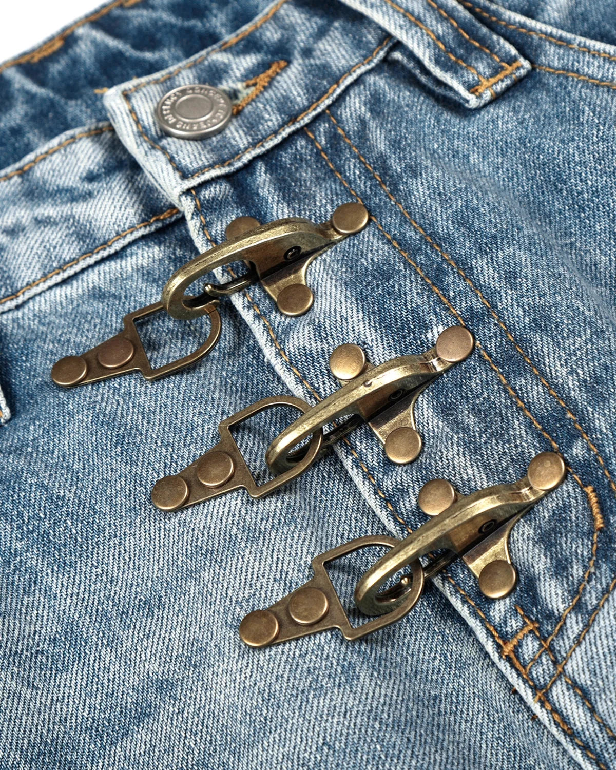Omygoods Acid Washed Whisker Clasp Barrel Jeans
