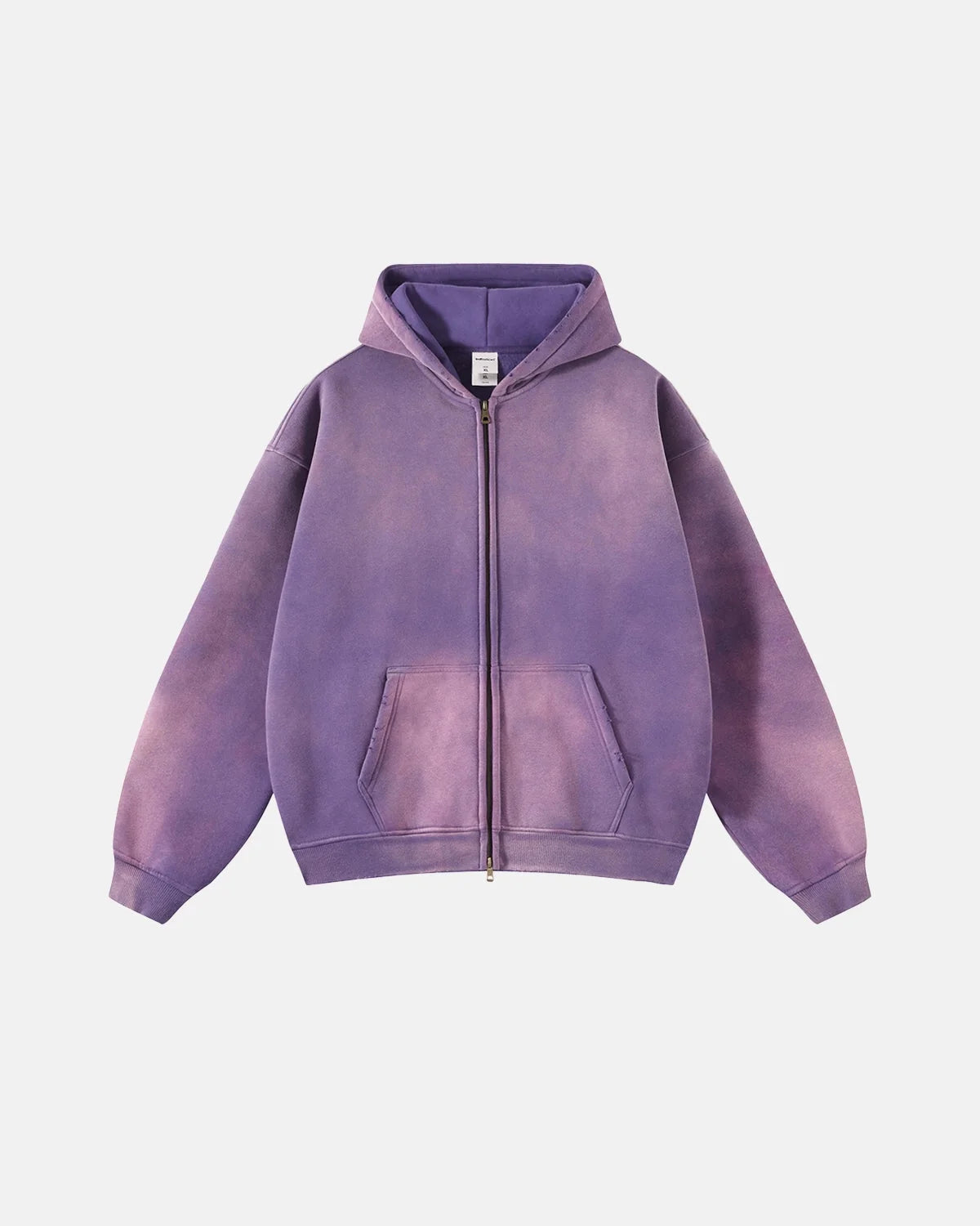 Omygoods Heavyweight Distressed Acid Washed Zip Up Hoodie