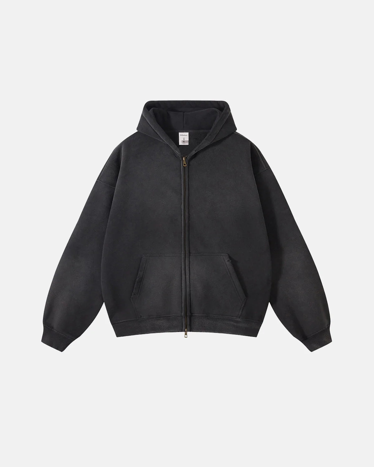 Omygoods Heavyweight Distressed Acid Washed Zip Up Hoodie