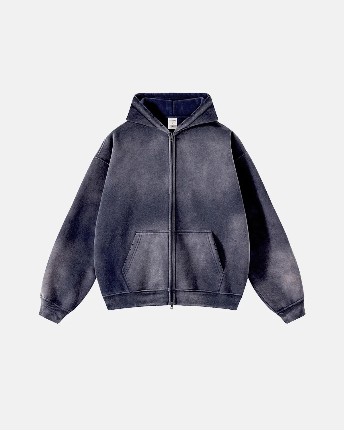 Omygoods Heavyweight Distressed Acid Washed Zip Up Hoodie