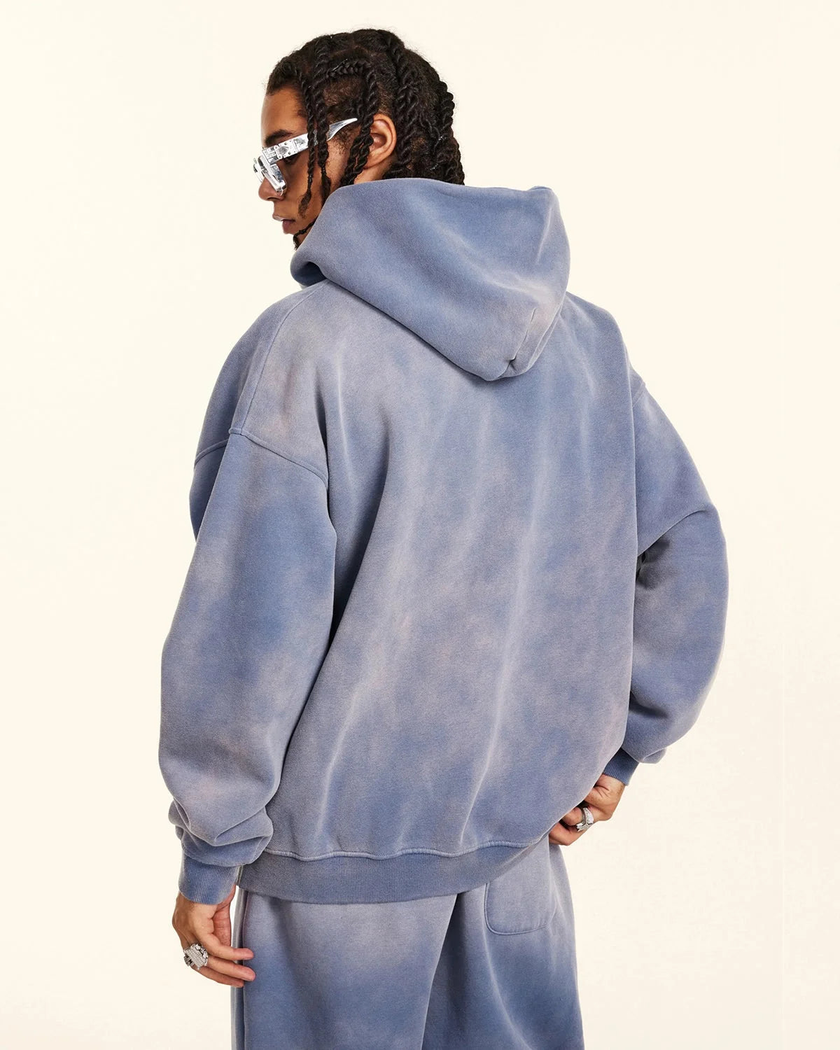 Omygoods Street Fit Acid Washed Zip Up Hoodie