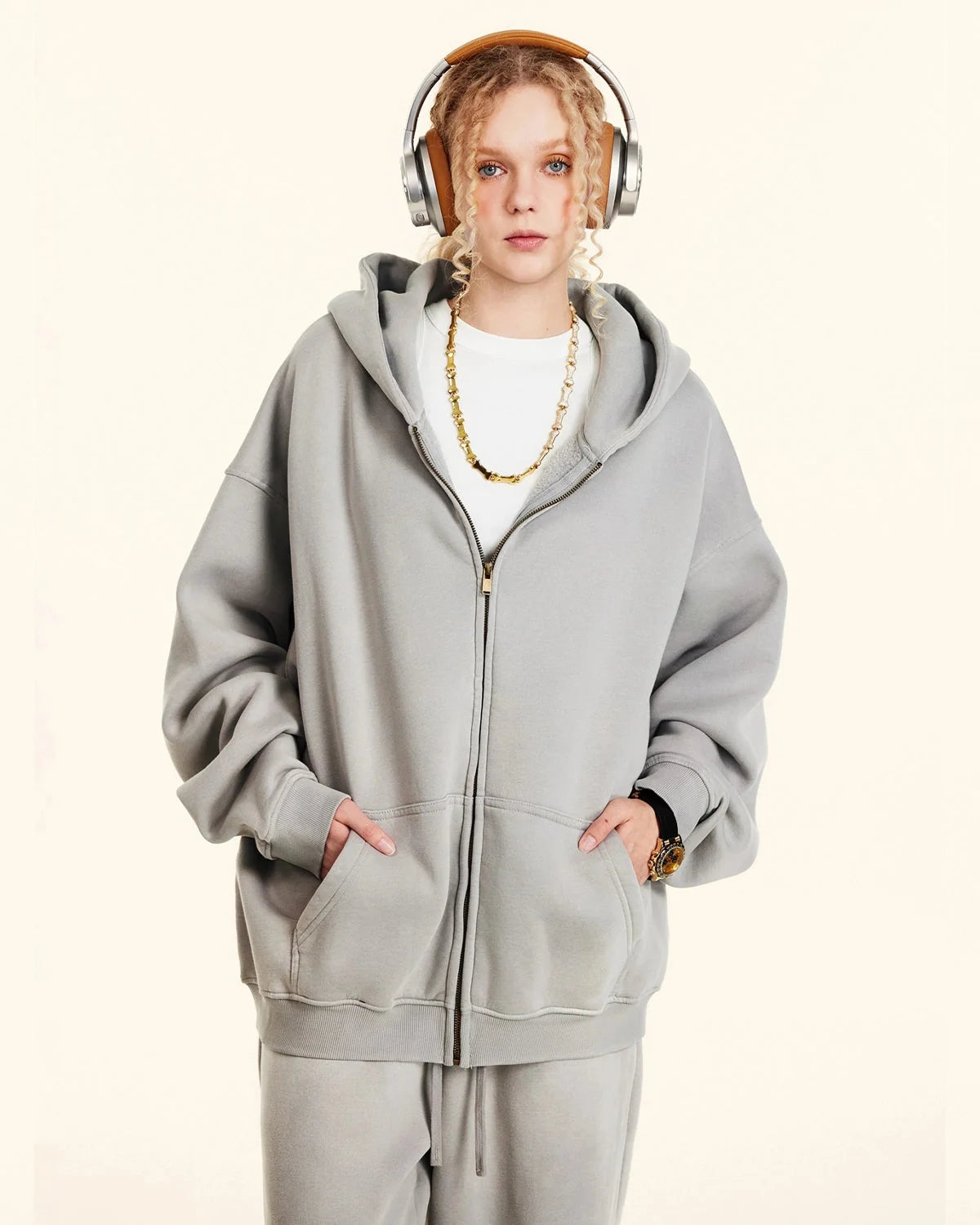 Omygoods Street Fit Acid Washed Zip Up Hoodie