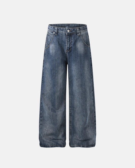 Omygoods Adjustable Waist Bamboo Weave Baggy Jeans
