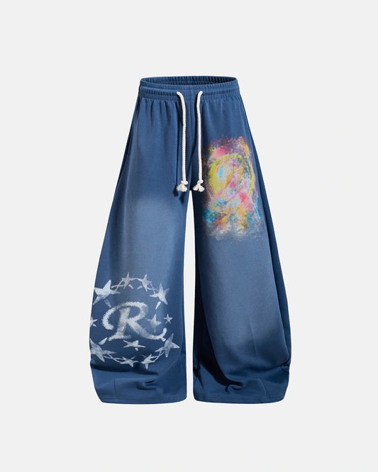 Omygoods Airbrush Graphic Barrel Sweatpants