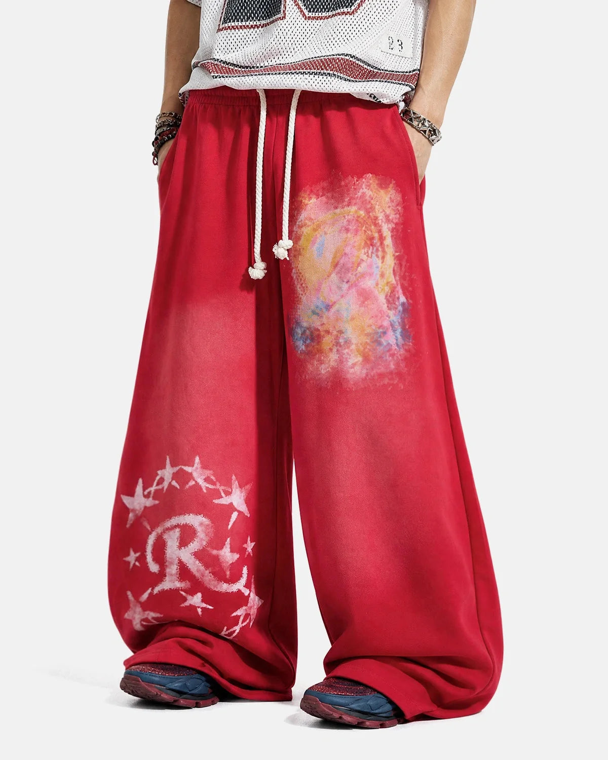 Omygoods Airbrush Graphic Barrel Sweatpants