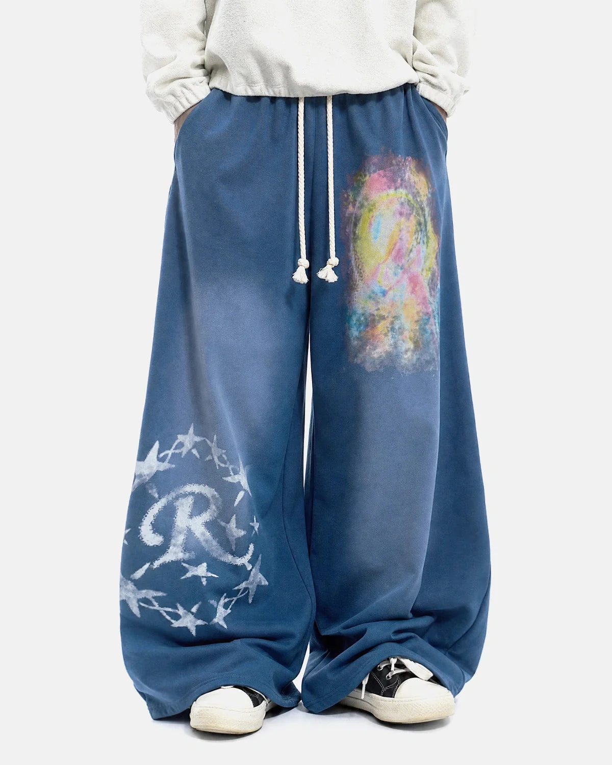 Omygoods Airbrush Graphic Barrel Sweatpants