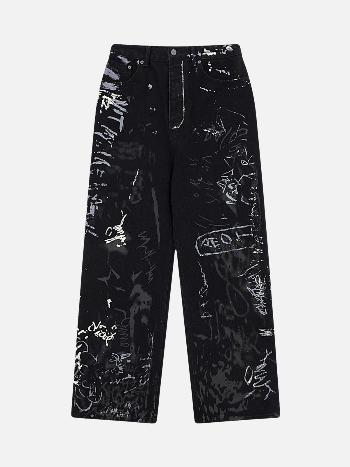 Omygoods American Graffiti Letter Print Jeans