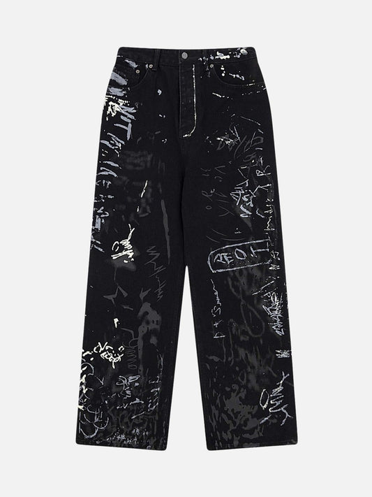 Omygoods American Graffiti Letter Print Jeans