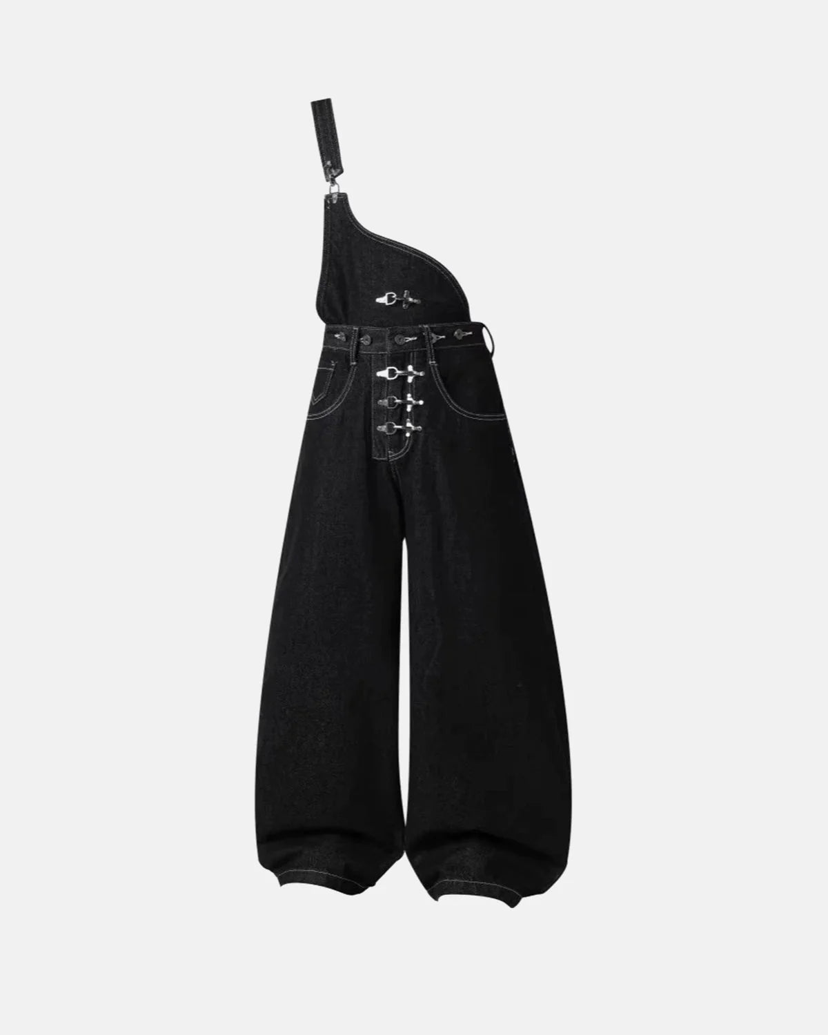 Omygoods Asymmetric Buckle Denim Overalls Jeans