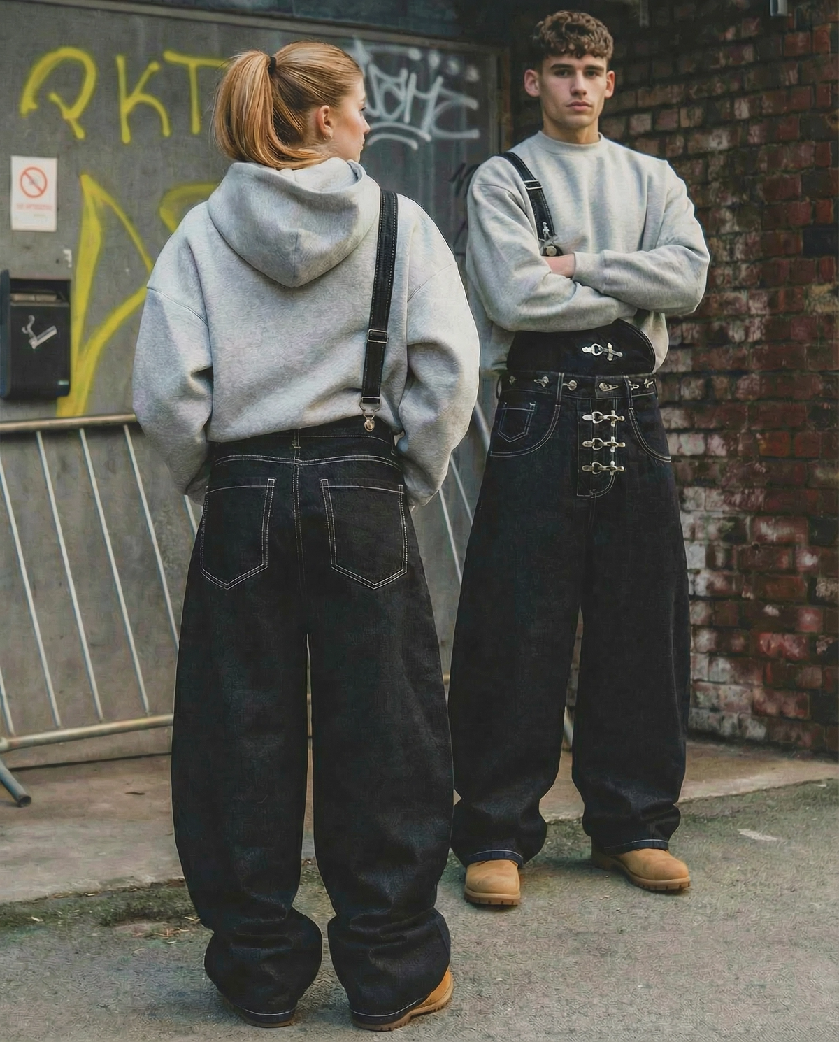 Omygoods Asymmetric Buckle Denim Overalls Jeans