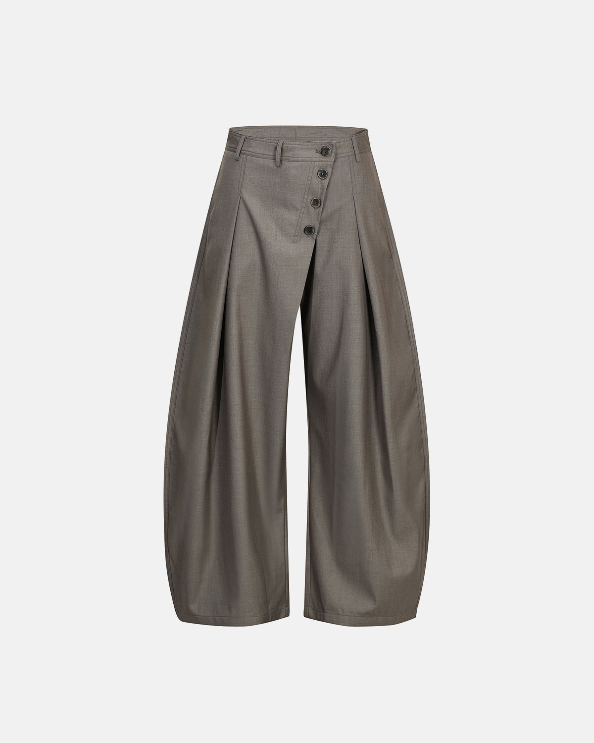 Omygoods Asymmetric Pleated Barrel-Leg Suit Pants