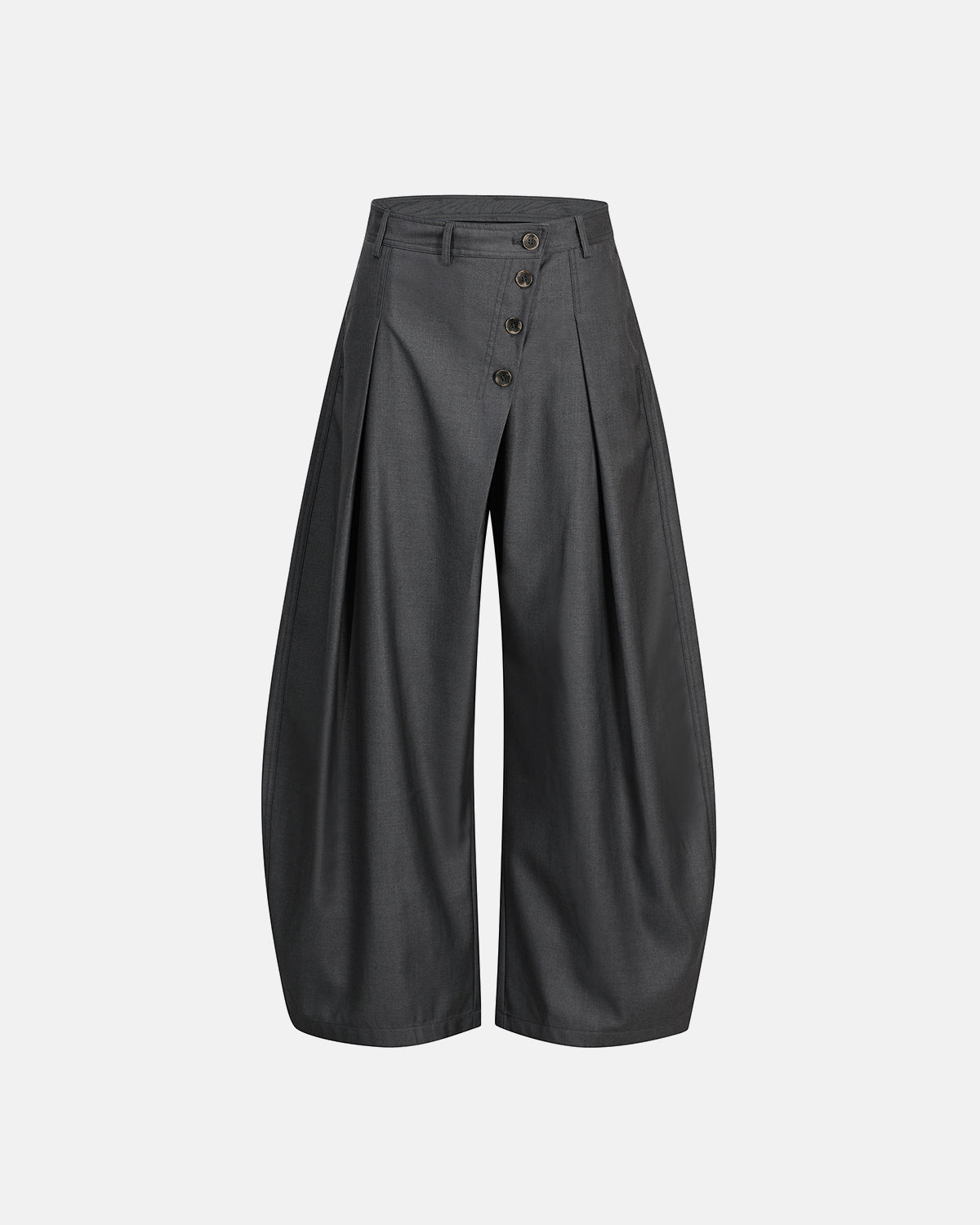 Omygoods Asymmetric Pleated Barrel-Leg Suit Pants
