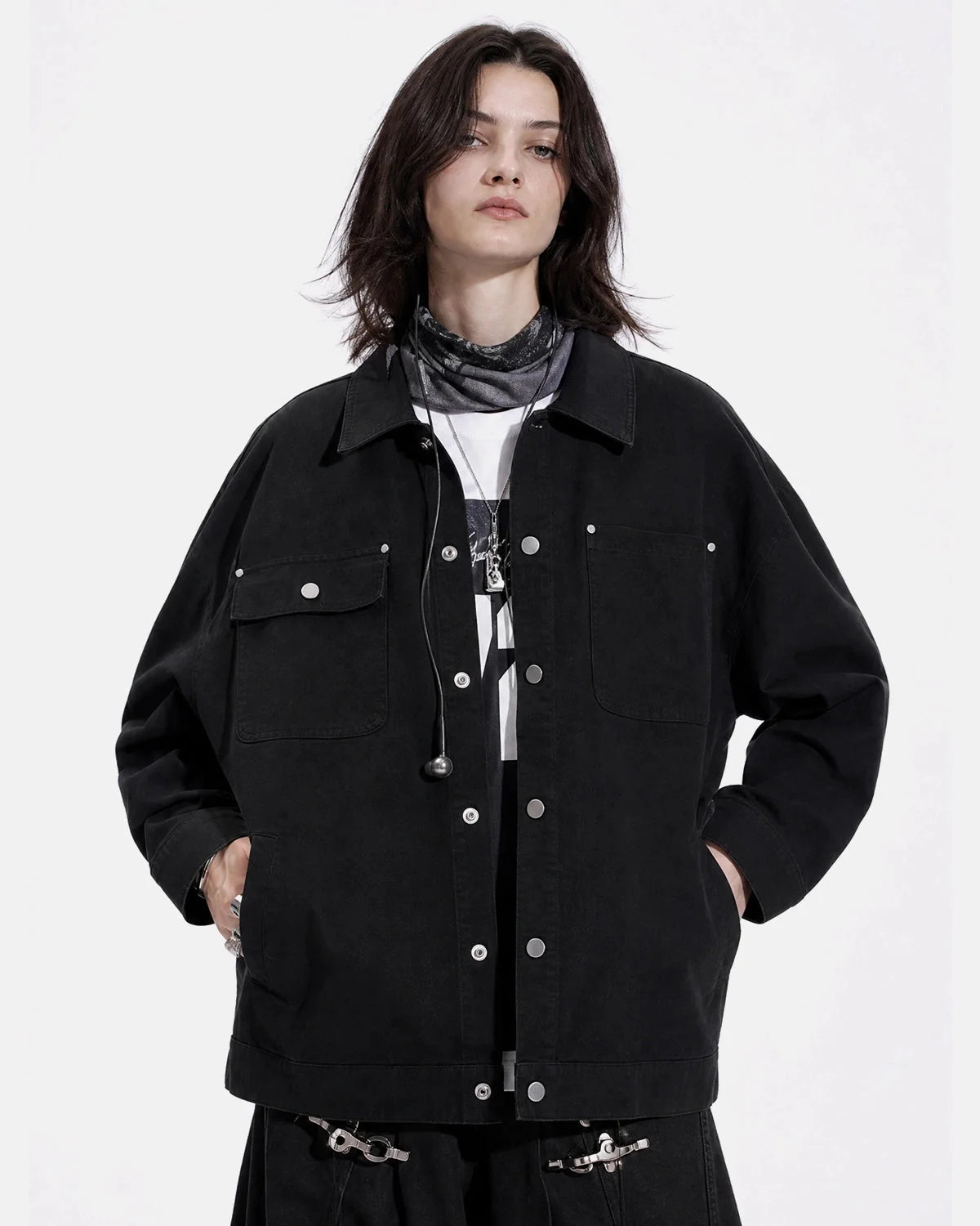 Omygoods Asymmetric Pocket Workwear Jacket