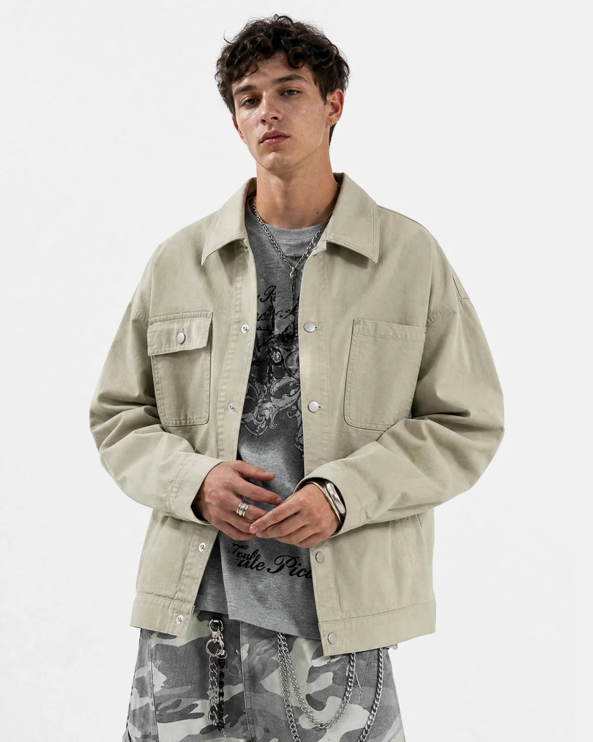 Omygoods Asymmetric Pocket Workwear Jacket