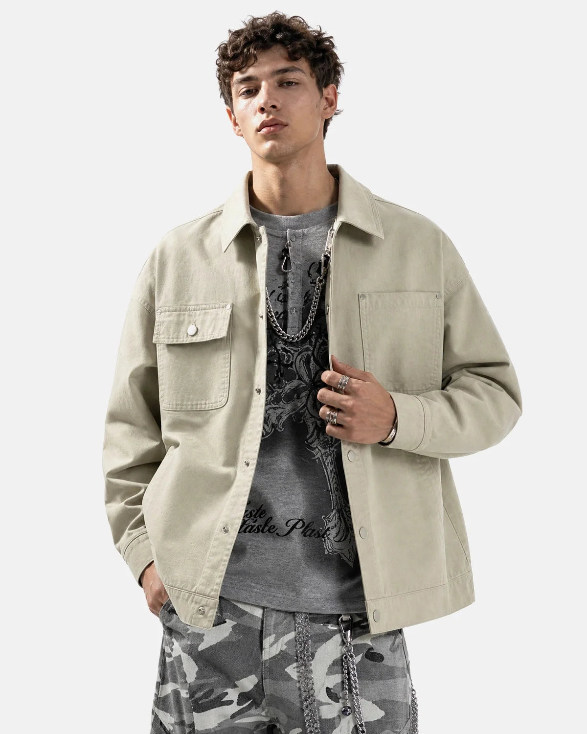 Omygoods Asymmetric Pocket Workwear Jacket