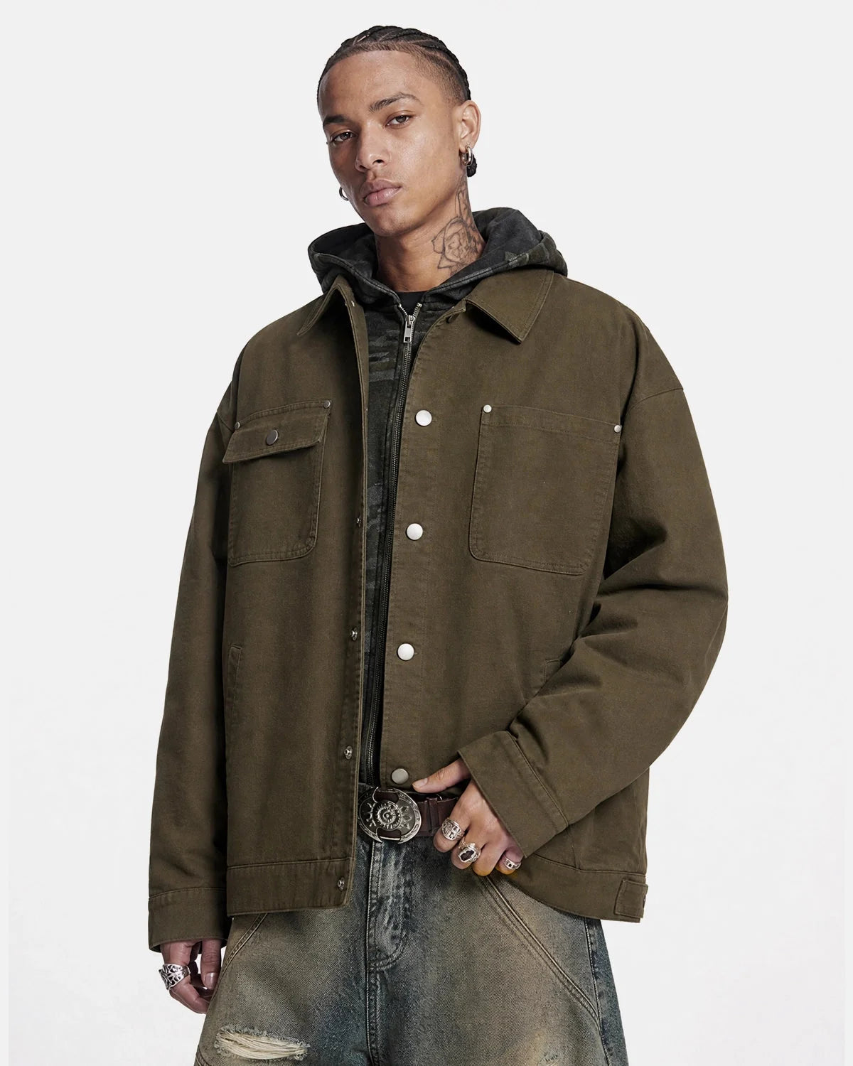 Omygoods Asymmetric Pocket Workwear Jacket