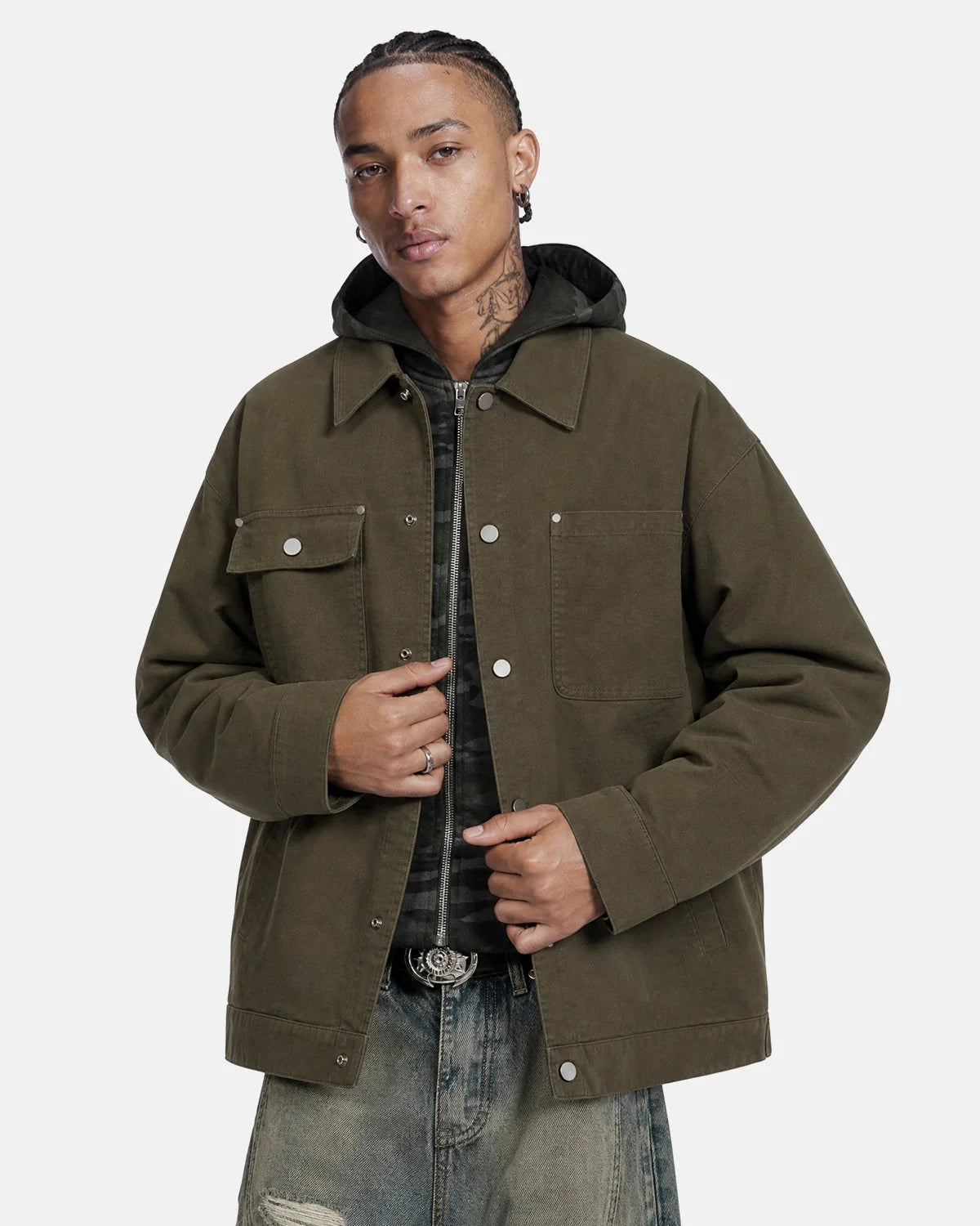 Omygoods Asymmetric Pocket Workwear Jacket