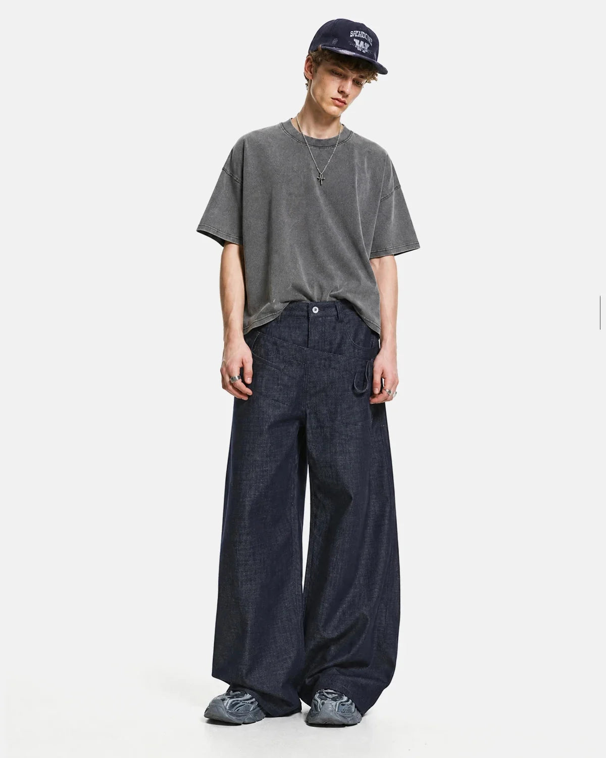 Omygoods Asymmetric Wrap Waist Baggy Jeans
