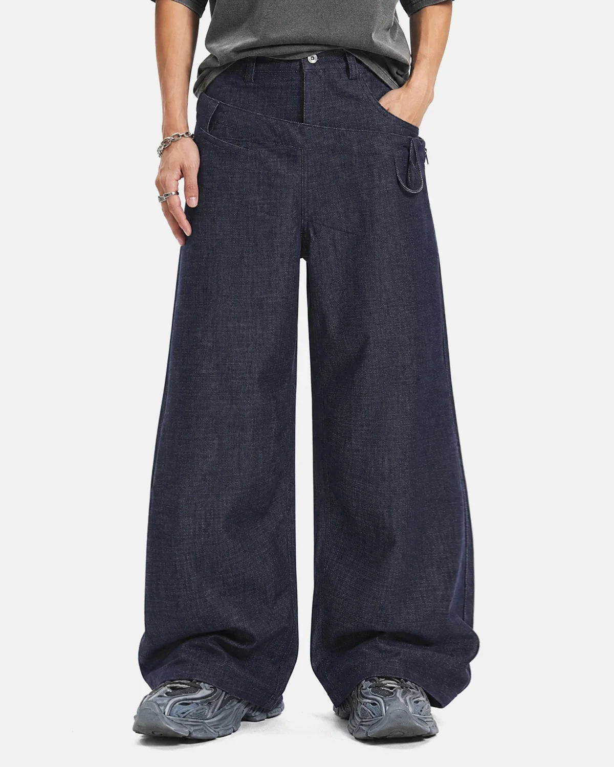 Omygoods Asymmetric Wrap Waist Baggy Jeans