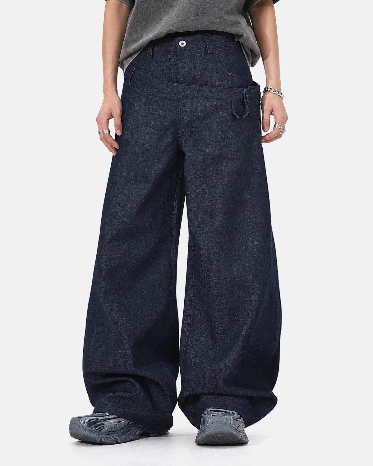 Omygoods Asymmetric Wrap Waist Baggy Jeans