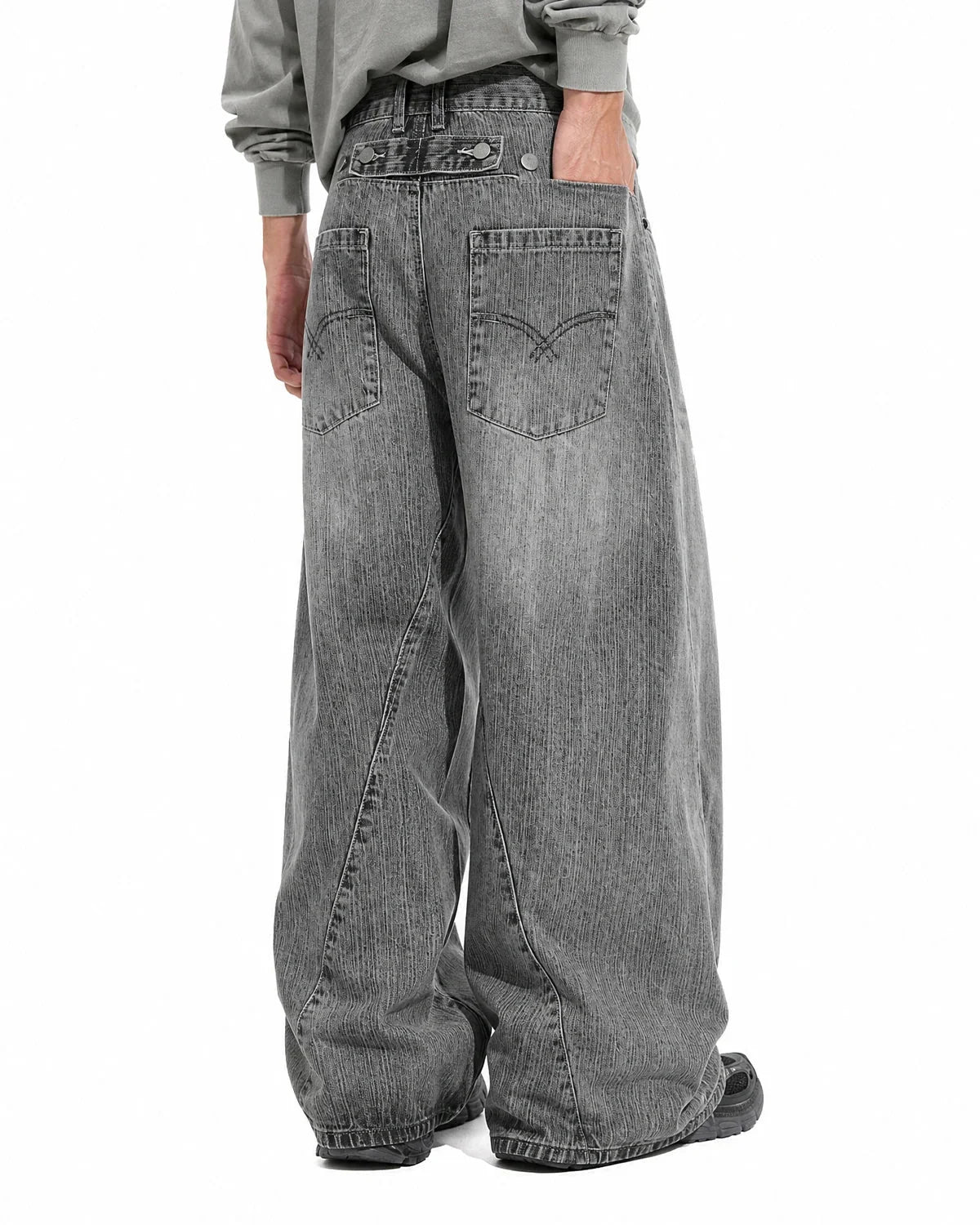 Omygoods Gray Bamboo Weave Barrel Jeans