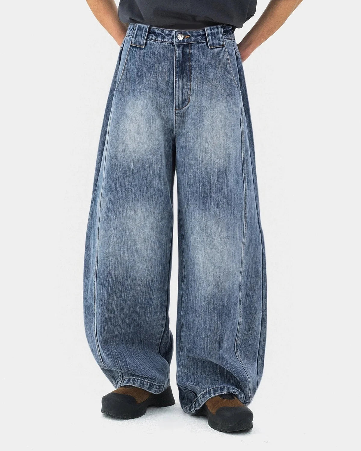 Omygoods Monkey Wash Bamboo Weave Barrel Jeans
