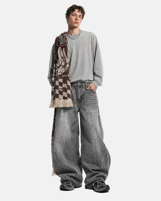 Omygoods Gray Bamboo Weave Barrel Jeans