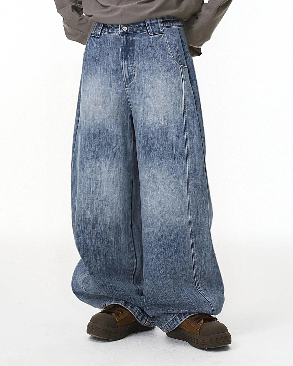 Omygoods Monkey Wash Bamboo Weave Barrel Jeans