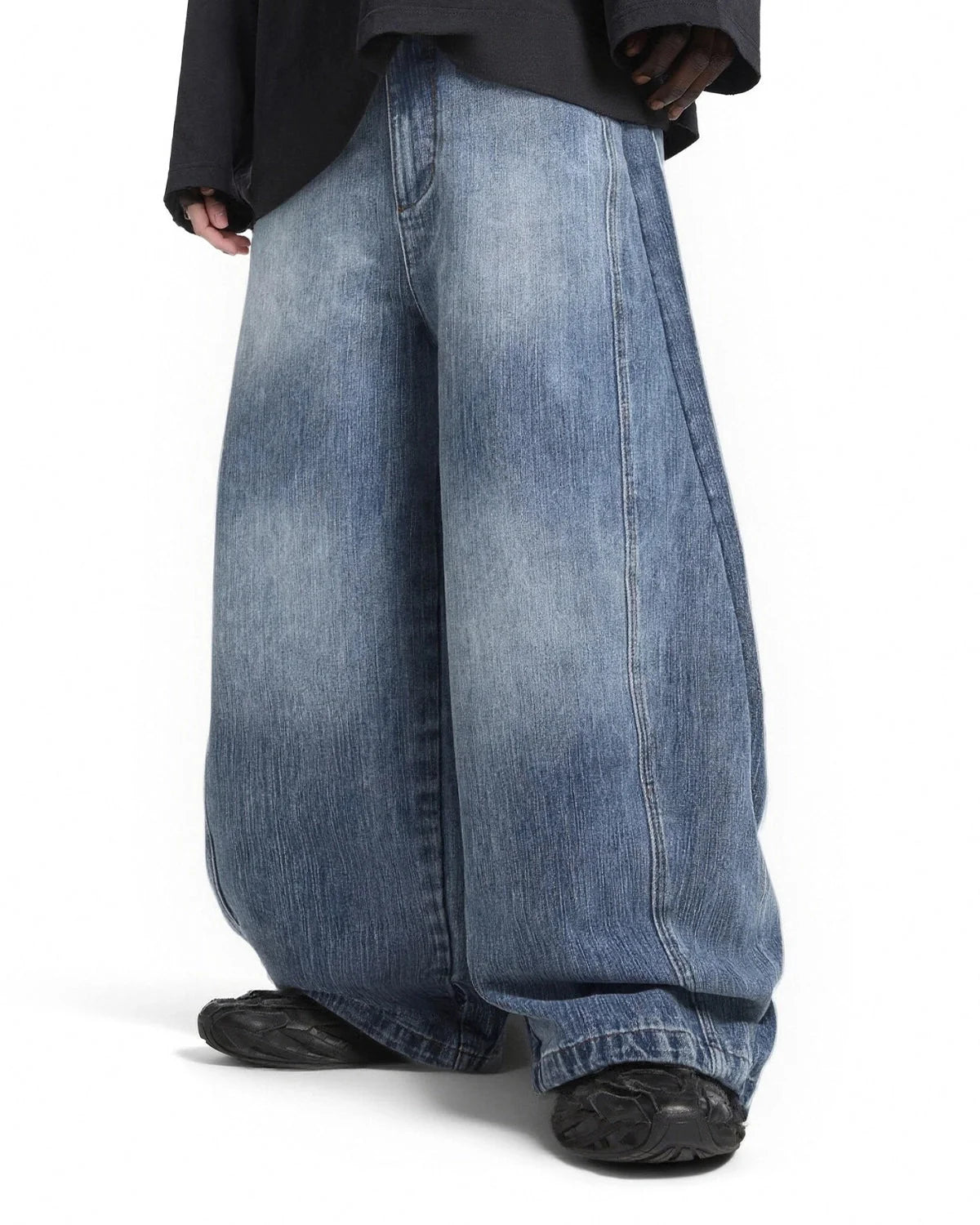 Omygoods Monkey Wash Bamboo Weave Barrel Jeans