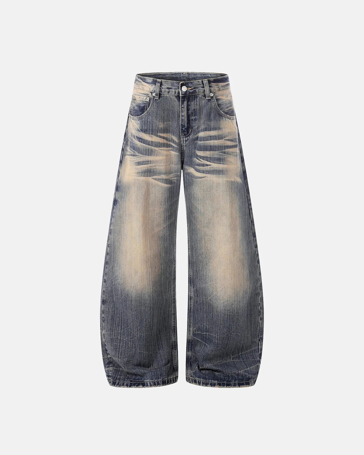 Omygoods Bamboo Weave Dirty Wash Barrel Jeans