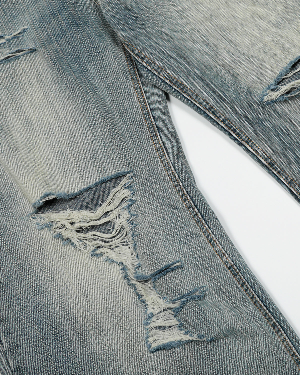 Omygoods Bamboo Weave Distressed Baggy Jeans