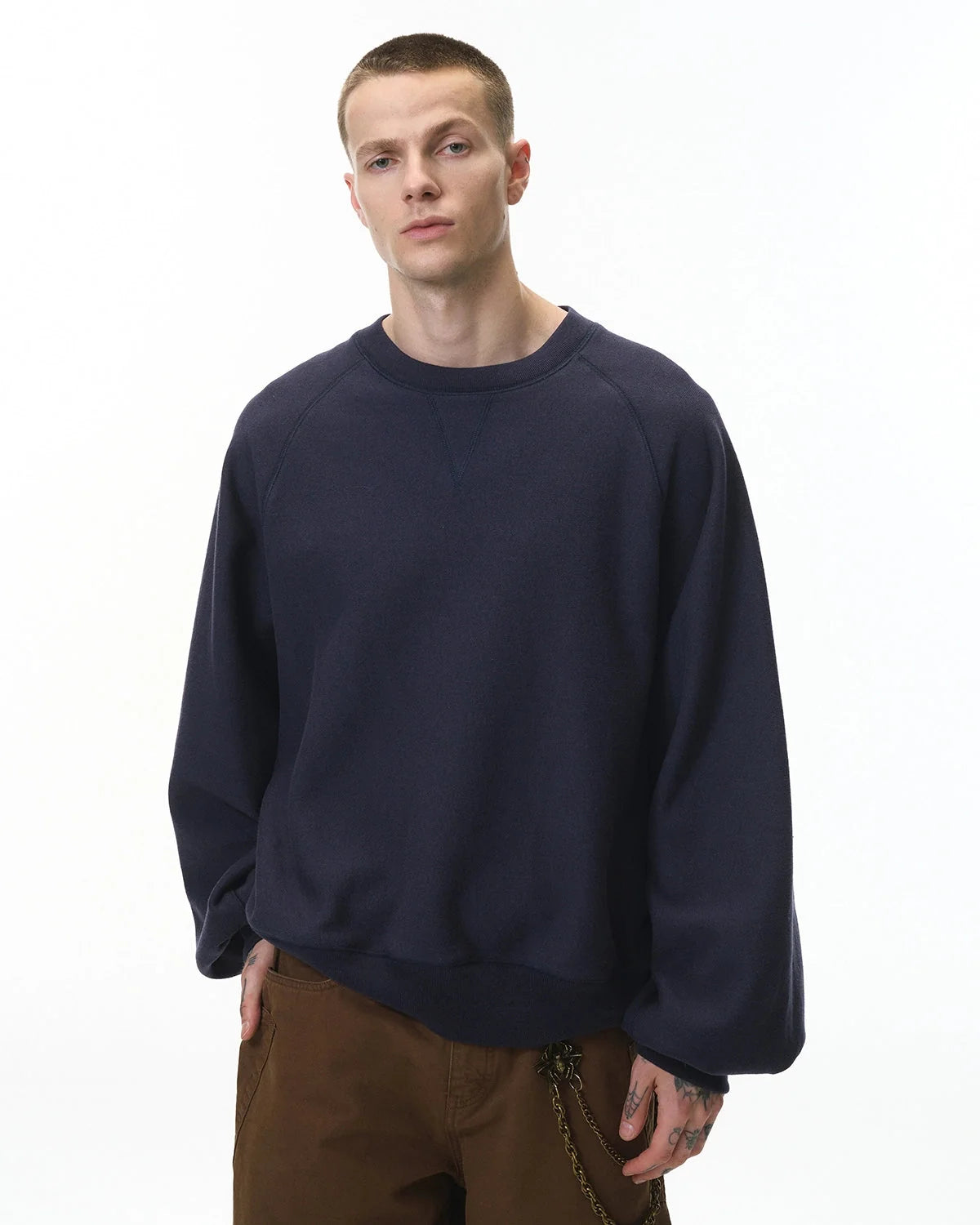 Omygoods Batwing Sleeve Fleece Crewneck Sweatshirt