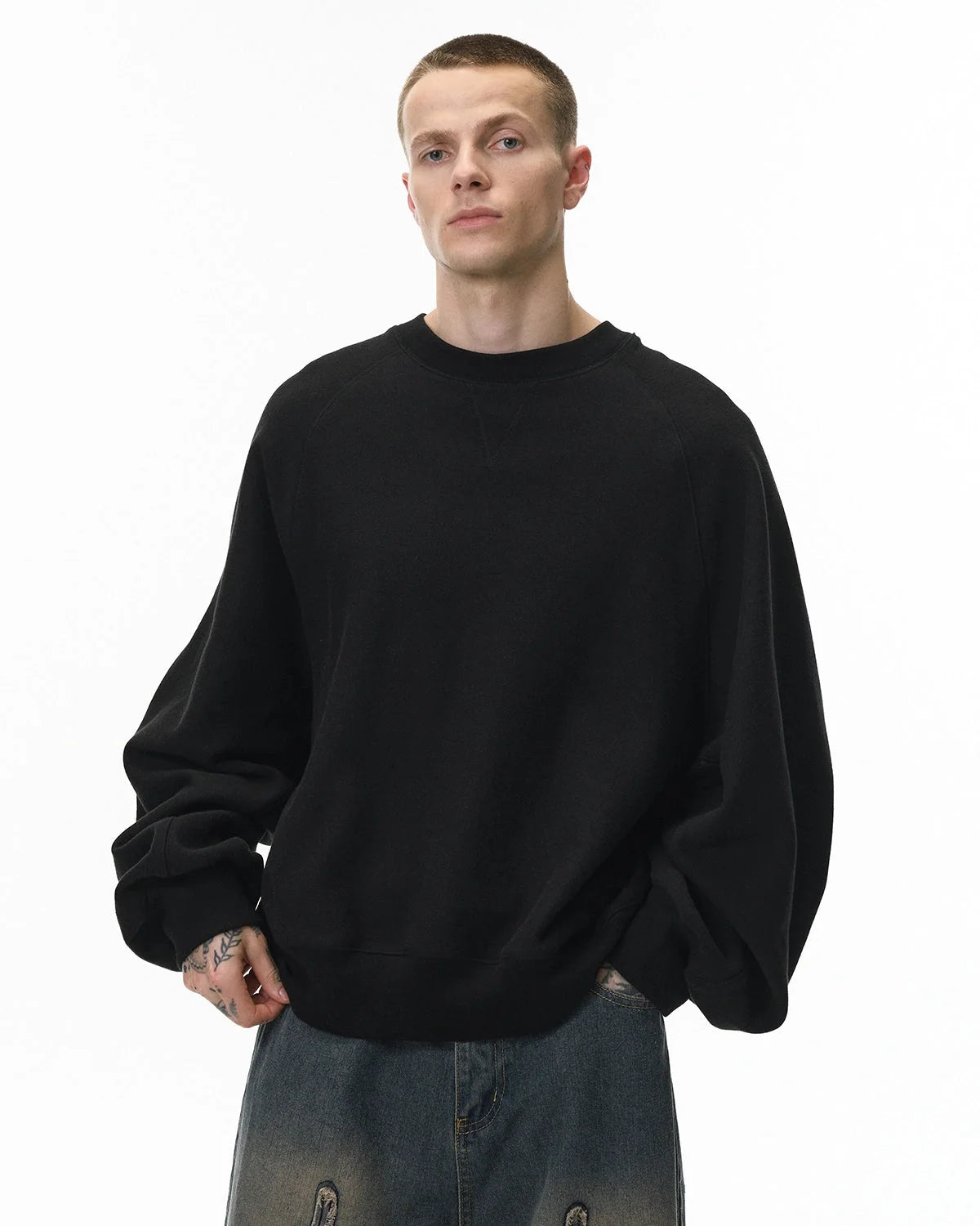 Omygoods Batwing Sleeve Fleece Crewneck Sweatshirt