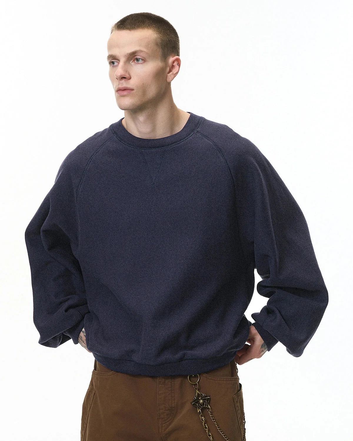 Omygoods Batwing Sleeve Fleece Crewneck Sweatshirt