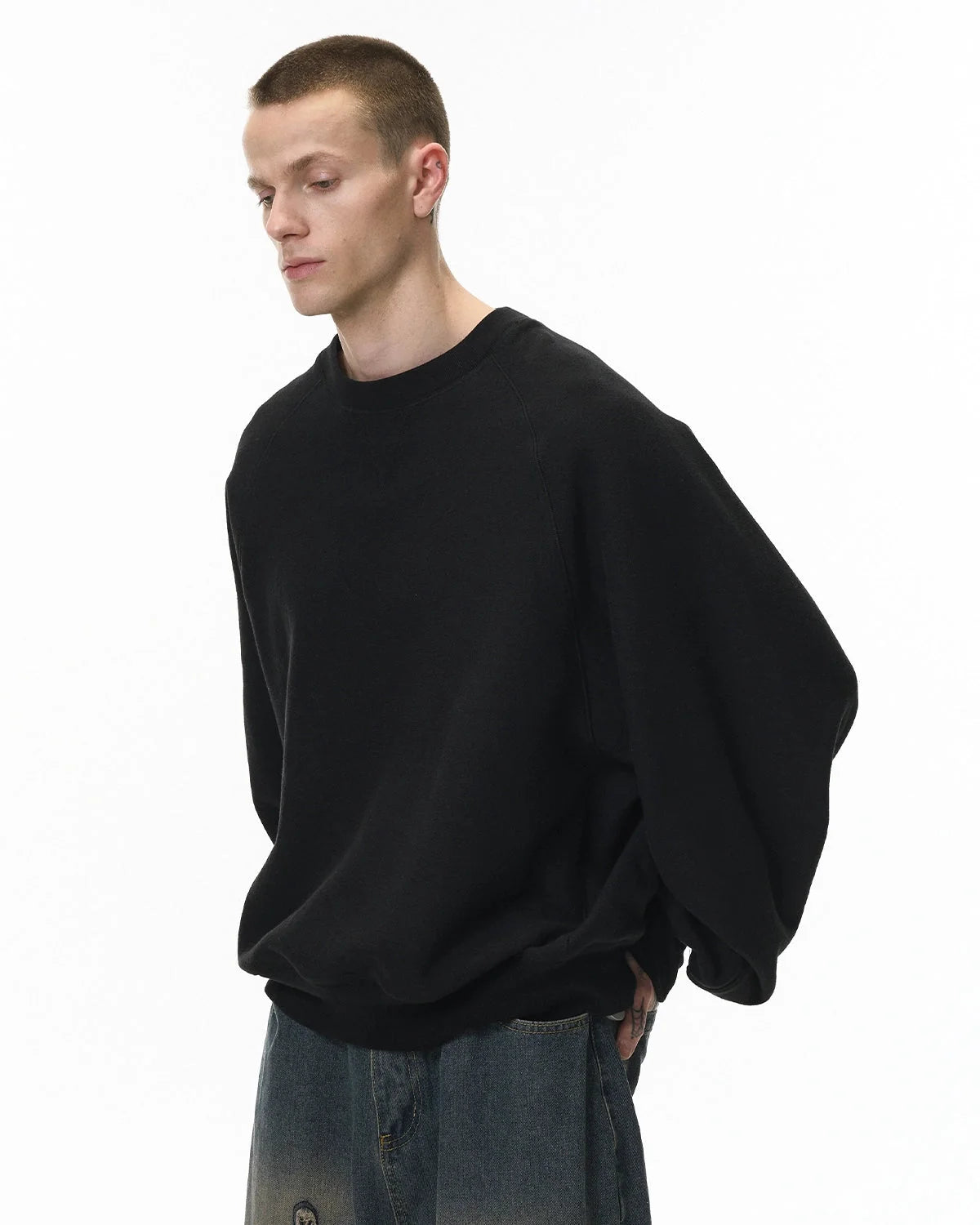 Omygoods Batwing Sleeve Fleece Crewneck Sweatshirt