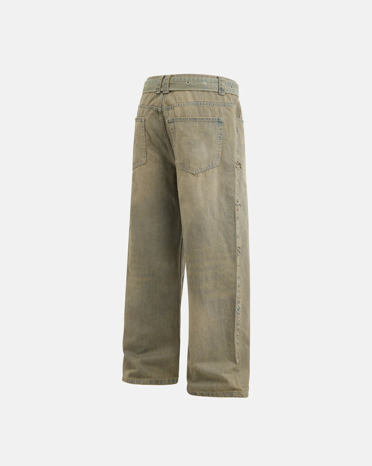 Omygoods Beaded Studded Washed Baggy Jeans