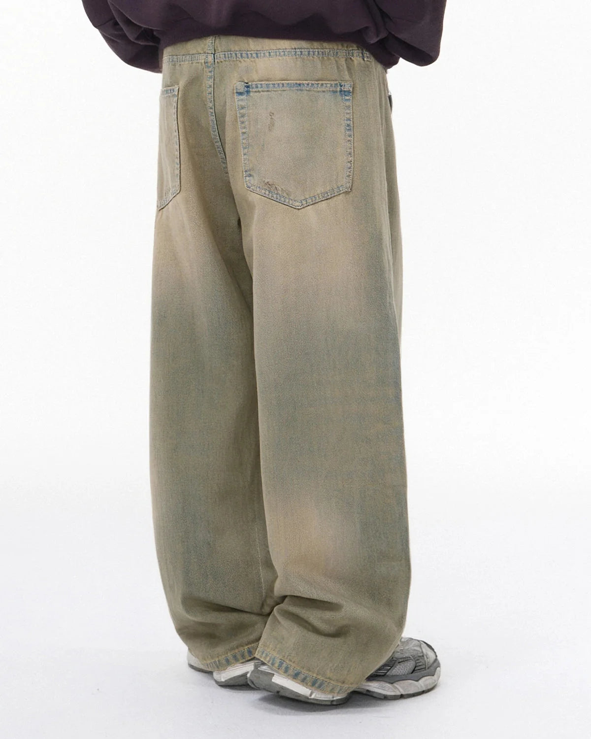 Omygoods Beaded Studded Washed Baggy Jeans
