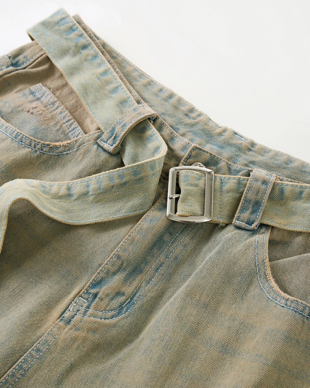 Omygoods Beaded Studded Washed Baggy Jeans