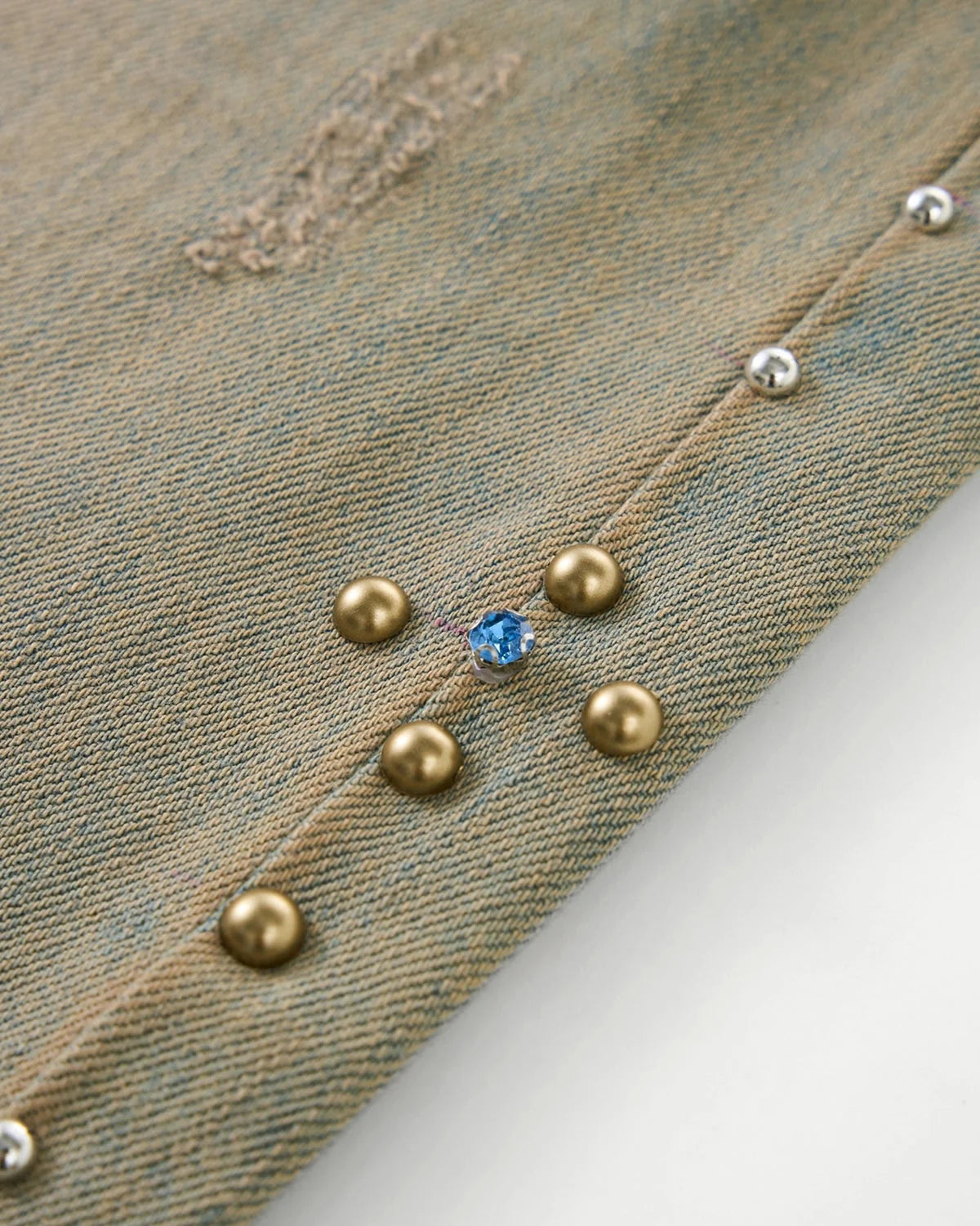 Omygoods Beaded Studded Washed Baggy Jeans
