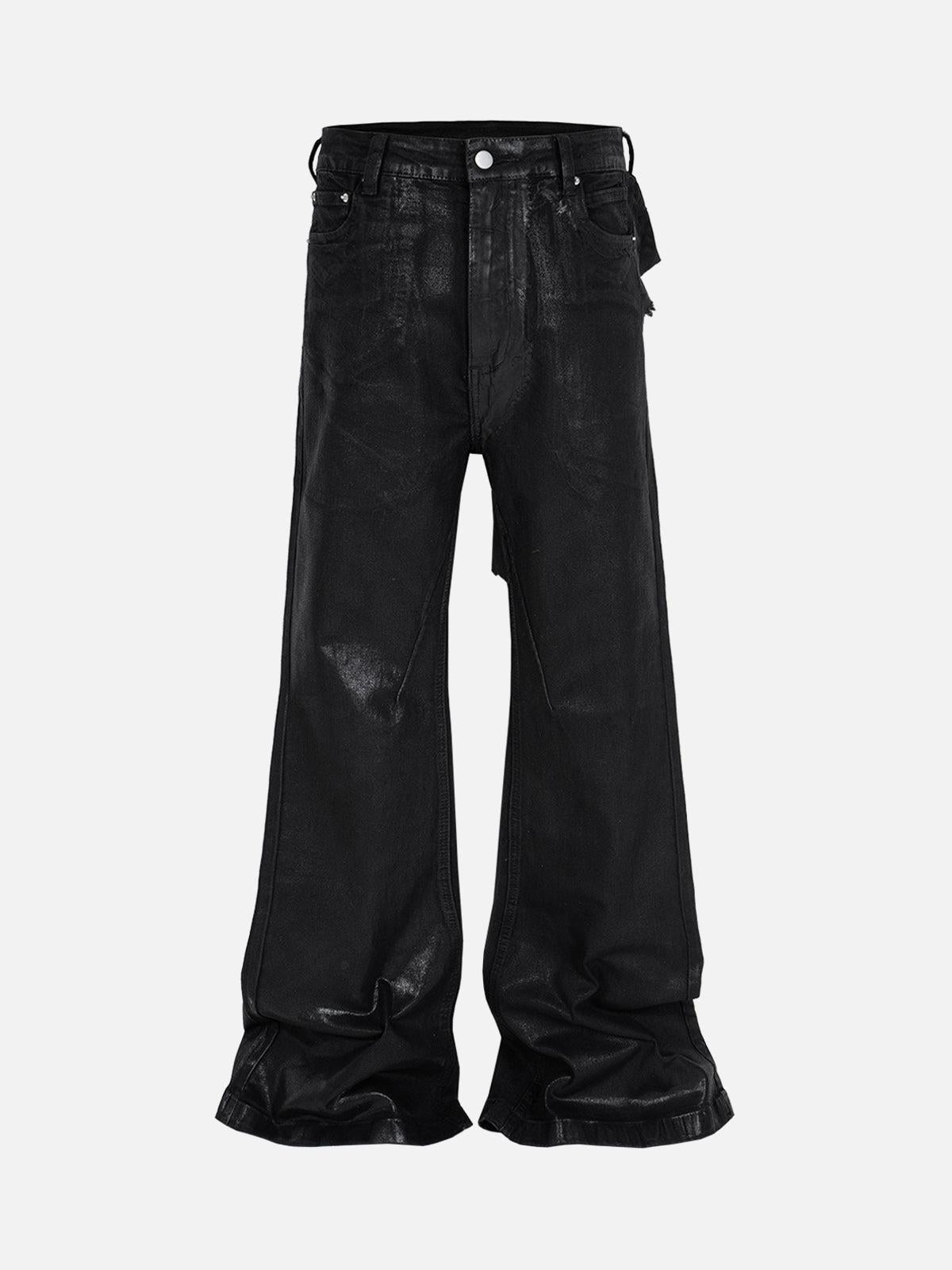 Omygoods Black Wax Coated Flare Jeans