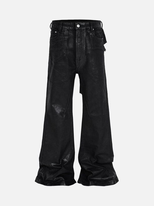Omygoods Black Wax Coated Flare Jeans