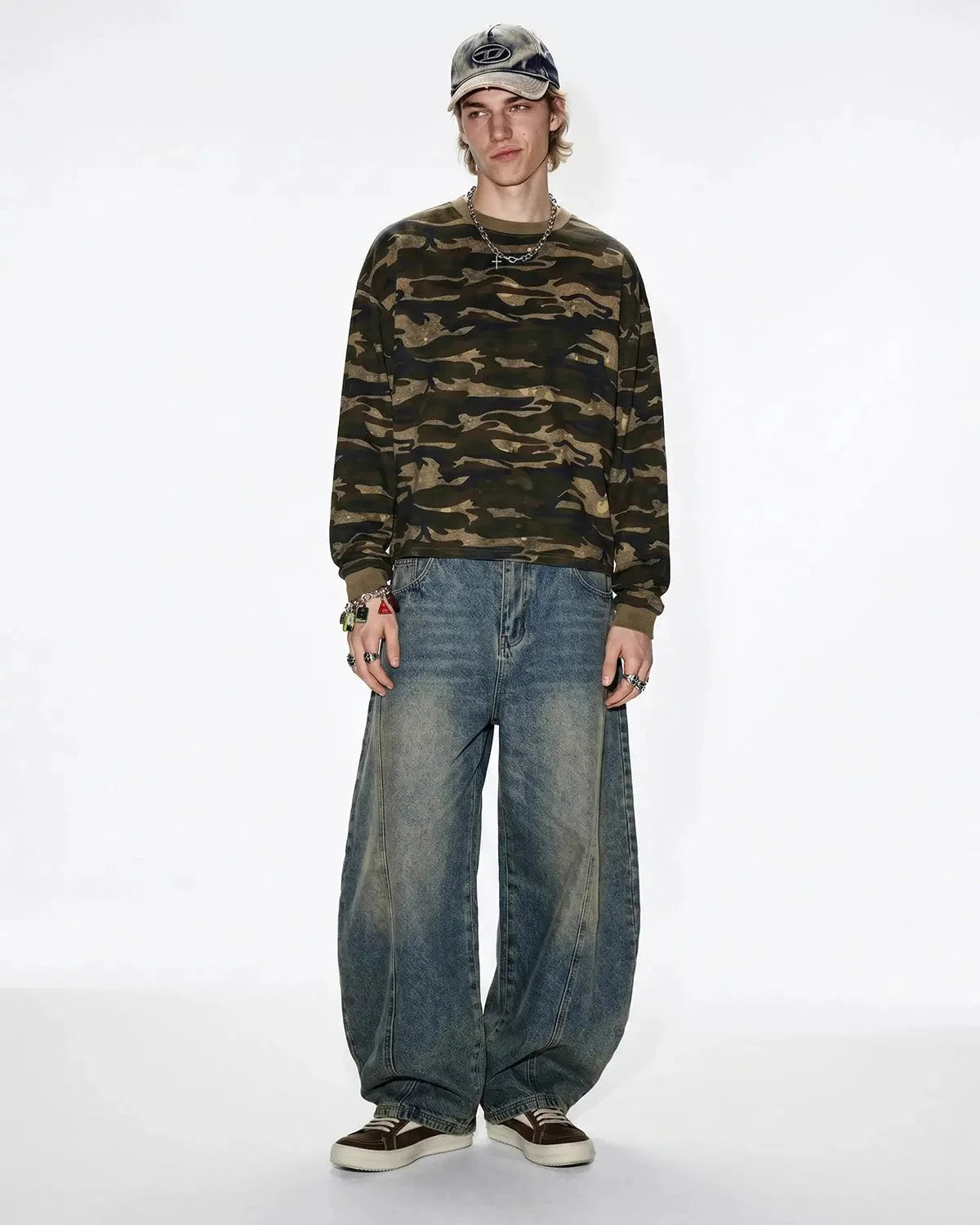 Omygoods Boxy Camo Tee In Khaki