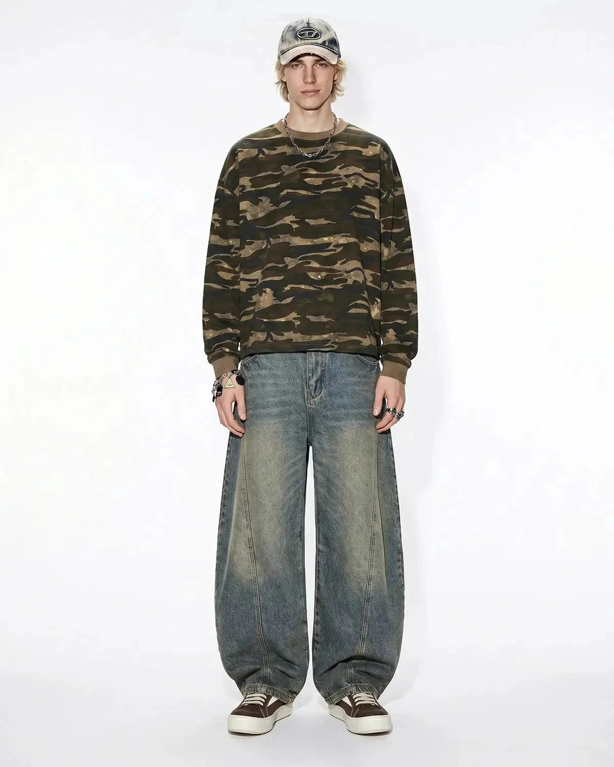 Omygoods Boxy Camo Tee In Khaki