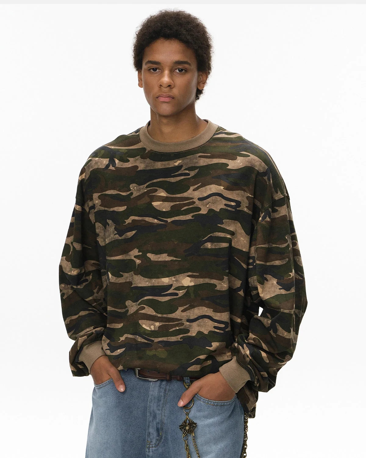 Omygoods Boxy Camo Tee In Khaki