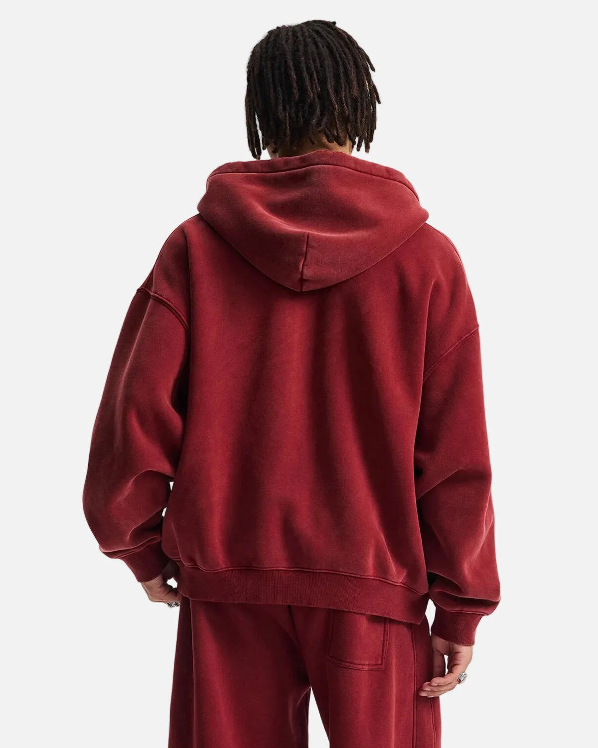 Omygoods Boxy Fit Acid Washed Fleece Zip Up Hoodie