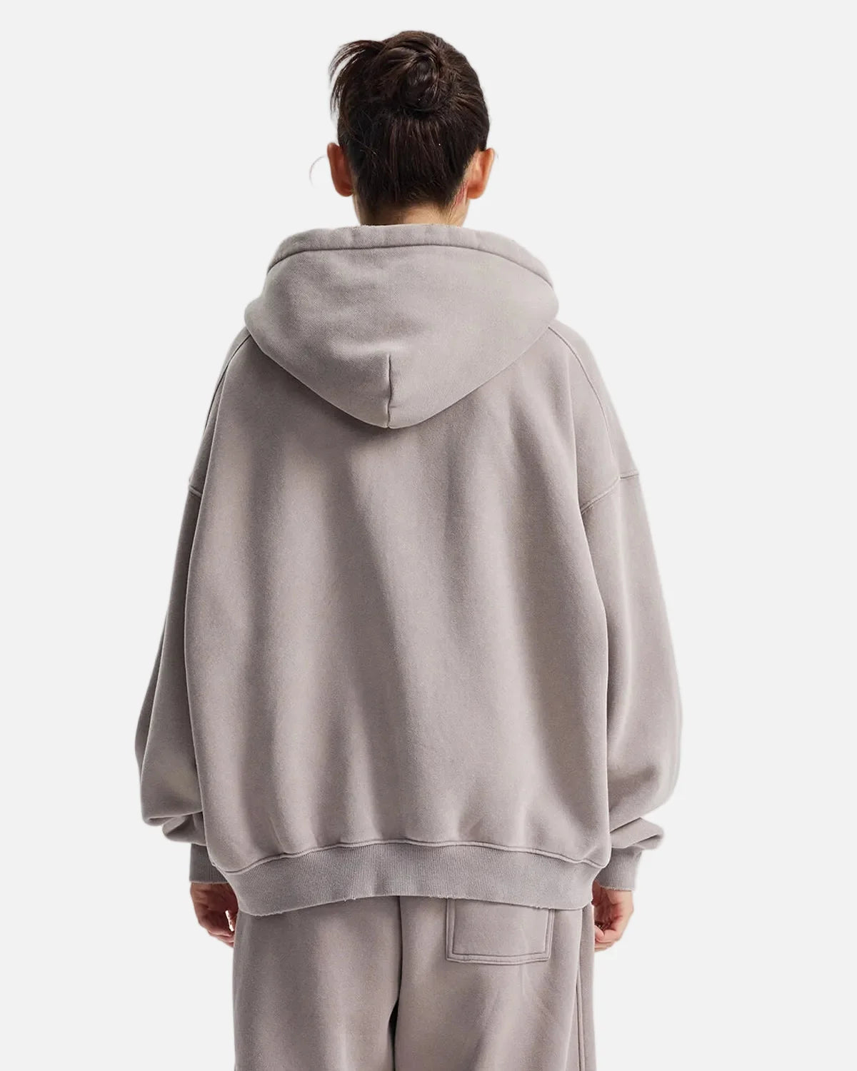 Omygoods Boxy Fit Acid Washed Fleece Zip Up Hoodie