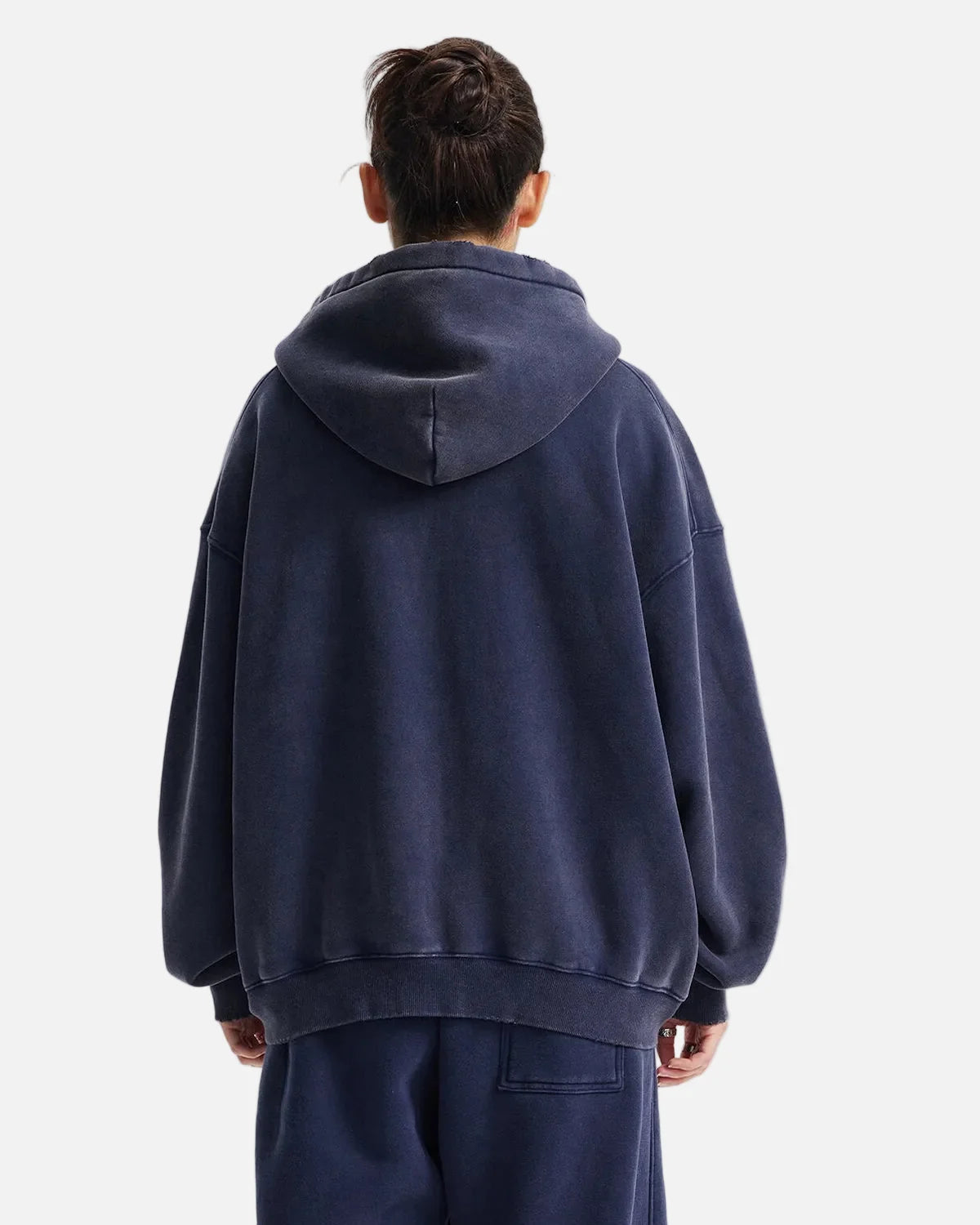 Omygoods Boxy Fit Acid Washed Fleece Zip Up Hoodie