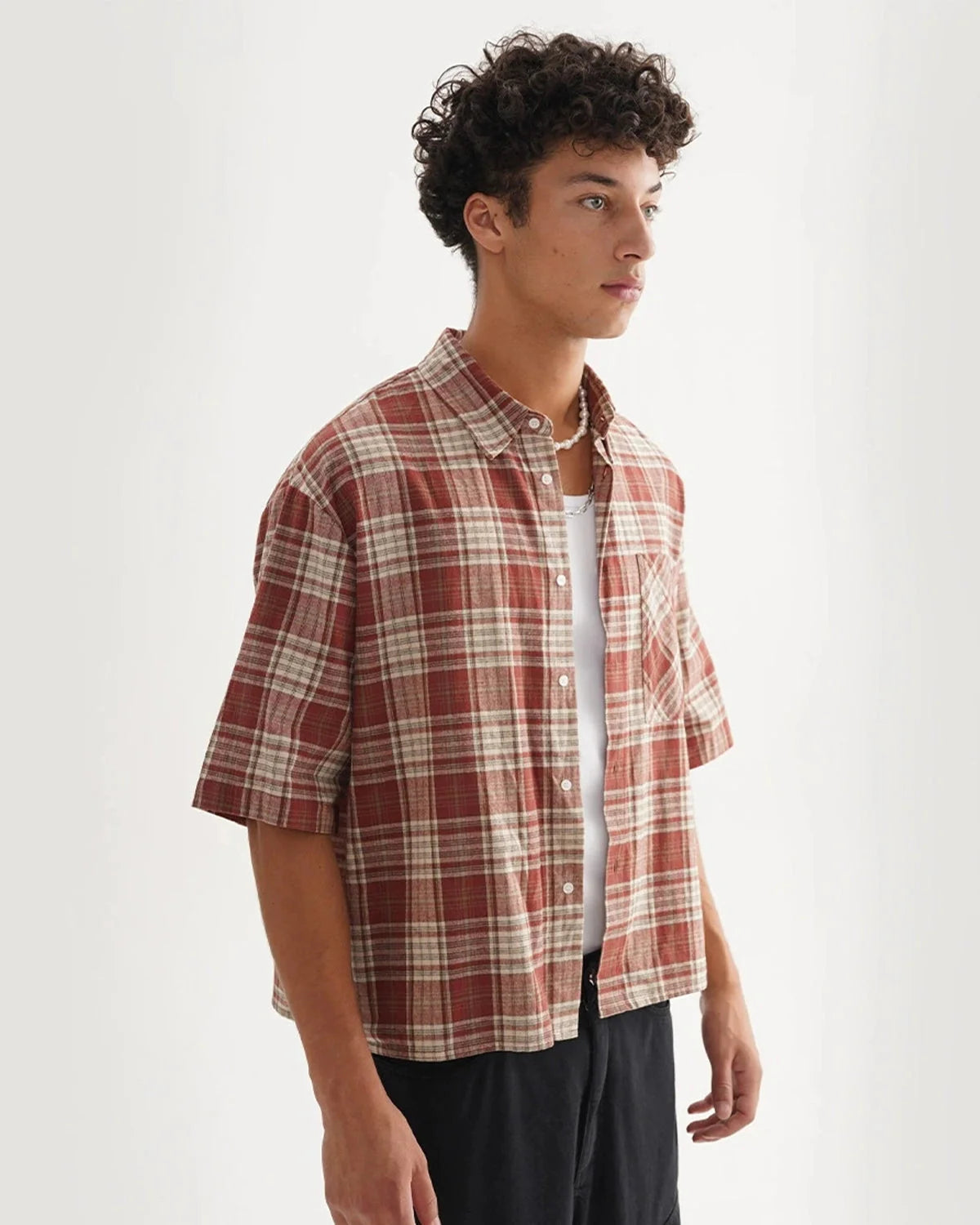 Omygoods Boxy Fit Plaid Shirt